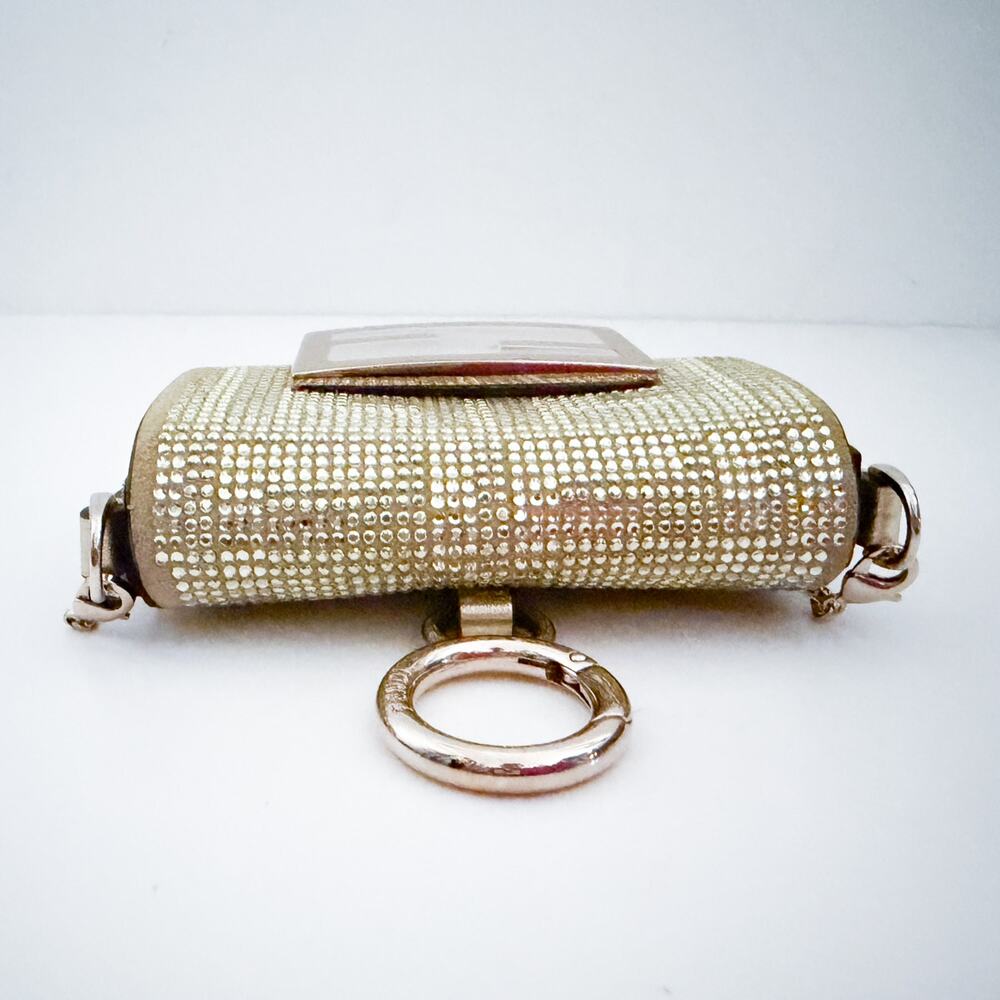 Fendi Crystal Vitello Laminato FF Nano Maxi Buckle Baguette Charm Light Gold - Picture 6 of 16